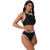 image:imageSUUKSESS Women High Waisted Bikini Sets High Neck Sporty Two Piece Swimsuits170 Black White