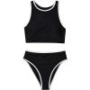 image:imageSUUKSESS Women High Waisted Bikini Sets High Neck Sporty Two Piece Swimsuits170 Black White