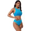 image:imageSUUKSESS Women High Waisted Bikini Sets High Neck Sporty Two Piece Swimsuits170 Blue Color Block
