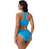 image:imageSUUKSESS Women High Waisted Bikini Sets High Neck Sporty Two Piece Swimsuits170 Blue Color Block
