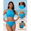 image:imageSUUKSESS Women High Waisted Bikini Sets High Neck Sporty Two Piece Swimsuits170 Blue Color Block