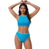 image:imageSUUKSESS Women High Waisted Bikini Sets High Neck Sporty Two Piece Swimsuits170 Blue Color Block