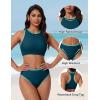 image:imageSUUKSESS Women High Waisted Bikini Sets High Neck Sporty Two Piece Swimsuits170 Green Blue