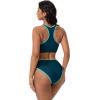 image:imageSUUKSESS Women High Waisted Bikini Sets High Neck Sporty Two Piece Swimsuits170 Green Blue