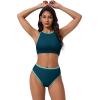 image:imageSUUKSESS Women High Waisted Bikini Sets High Neck Sporty Two Piece Swimsuits170 Green Blue
