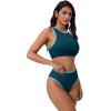 image:imageSUUKSESS Women High Waisted Bikini Sets High Neck Sporty Two Piece Swimsuits170 Green Blue