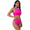 image:imageSUUKSESS Women High Waisted Bikini Sets High Neck Sporty Two Piece Swimsuits170 Hot Pink Purple