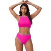 image:imageSUUKSESS Women High Waisted Bikini Sets High Neck Sporty Two Piece Swimsuits170 Hot Pink Purple