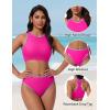 image:imageSUUKSESS Women High Waisted Bikini Sets High Neck Sporty Two Piece Swimsuits170 Hot Pink Purple