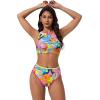 image:imageSUUKSESS Women High Waisted Bikini Sets High Neck Sporty Two Piece Swimsuits170 Neon Floral