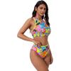 image:imageSUUKSESS Women High Waisted Bikini Sets High Neck Sporty Two Piece Swimsuits170 Neon Floral