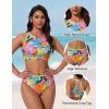 image:imageSUUKSESS Women High Waisted Bikini Sets High Neck Sporty Two Piece Swimsuits170 Neon Floral