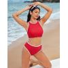 image:imageSUUKSESS Women High Waisted Bikini Sets High Neck Sporty Two Piece Swimsuits170 Red White