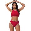 image:imageSUUKSESS Women High Waisted Bikini Sets High Neck Sporty Two Piece Swimsuits170 Red White