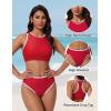 image:imageSUUKSESS Women High Waisted Bikini Sets High Neck Sporty Two Piece Swimsuits170 Red White
