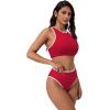 image:imageSUUKSESS Women High Waisted Bikini Sets High Neck Sporty Two Piece Swimsuits170 Red White
