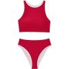 image:imageSUUKSESS Women High Waisted Bikini Sets High Neck Sporty Two Piece Swimsuits170 Red White