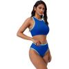 image:imageSUUKSESS Women High Waisted Bikini Sets High Neck Sporty Two Piece Swimsuits170 Royal Blue Color Block