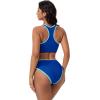 image:imageSUUKSESS Women High Waisted Bikini Sets High Neck Sporty Two Piece Swimsuits170 Royal Blue Color Block