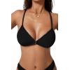 image:imageSUUKSESS Women High Waisted Triangle Bikini Sets Textured O Ring 2 Piece Swimsuit178 Black