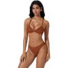 image:imageSUUKSESS Women High Waisted Triangle Bikini Sets Textured O Ring 2 Piece Swimsuit178 Brick Red