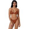 image:imageSUUKSESS Women High Waisted Triangle Bikini Sets Textured O Ring 2 Piece Swimsuit178 Brick Red