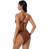 image:imageSUUKSESS Women High Waisted Triangle Bikini Sets Textured O Ring 2 Piece Swimsuit178 Dark Brown