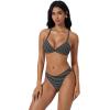 image:imageSUUKSESS Women High Waisted Triangle Bikini Sets Textured O Ring 2 Piece Swimsuit178 White Black Striped