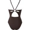 image:imageSUUKSESS Women One Piece Tummy Control Swimsuit Deep V Neck Cutout Bathing SuitBrown