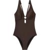 image:imageSUUKSESS Women One Piece Tummy Control Swimsuit Deep V Neck Cutout Bathing SuitBrown