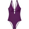 image:imageSUUKSESS Women One Piece Tummy Control Swimsuit Deep V Neck Cutout Bathing SuitDeep Purple