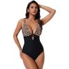 image:imageSUUKSESS Women One Piece Tummy Control Swimsuit Deep V Neck Cutout Bathing SuitLeopard Black