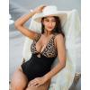 image:imageSUUKSESS Women One Piece Tummy Control Swimsuit Deep V Neck Cutout Bathing SuitLeopard Black