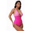 image:imageSUUKSESS Women One Piece Tummy Control Swimsuit Deep V Neck Cutout Bathing SuitPink Colorblock
