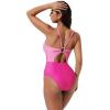 image:imageSUUKSESS Women One Piece Tummy Control Swimsuit Deep V Neck Cutout Bathing SuitPink Colorblock