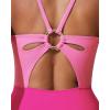 image:imageSUUKSESS Women One Piece Tummy Control Swimsuit Deep V Neck Cutout Bathing SuitPink Colorblock