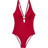 image:imageSUUKSESS Women One Piece Tummy Control Swimsuit Deep V Neck Cutout Bathing SuitRed