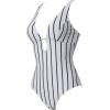image:imageSUUKSESS Women One Piece Tummy Control Swimsuit Deep V Neck Cutout Bathing SuitStriped