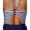 image:imageSUUKSESS Women One Piece Tummy Control Swimsuit Deep V Neck Cutout Bathing SuitWhite Blue Striped