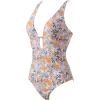 image:imageSUUKSESS Women One Piece Tummy Control Swimsuit Deep V Neck Cutout Bathing SuitYellow Floral