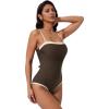 image:imageSUUKSESS Women One Piece Tummy Control Swimsuit Sexy Color Block Bathing SuitBrown