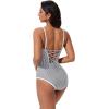 image:imageSUUKSESS Women One Piece Tummy Control Swimsuit Sexy Color Block Bathing SuitWhite Black Striped