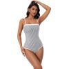 image:imageSUUKSESS Women One Piece Tummy Control Swimsuit Sexy Color Block Bathing SuitWhite Black Striped
