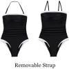 image:imageSUUKSESS Women One Piece Tummy Control Swimsuit Strapless Bandeau Bathing SuitBlack