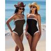 image:imageSUUKSESS Women One Piece Tummy Control Swimsuit Strapless Bandeau Bathing SuitBrown