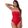 image:imageSUUKSESS Women One Piece Tummy Control Swimsuit Strapless Bandeau Bathing SuitRed