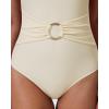 image:imageSUUKSESS Women Retro One Piece Swimsuit Metal Tummy Control V Neck Bathing Suit167 Beige White