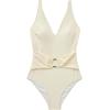 image:imageSUUKSESS Women Retro One Piece Swimsuit Metal Tummy Control V Neck Bathing Suit167 Beige White
