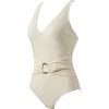 image:imageSUUKSESS Women Retro One Piece Swimsuit Metal Tummy Control V Neck Bathing Suit167 Beige White