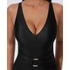 image:imageSUUKSESS Women Retro One Piece Swimsuit Metal Tummy Control V Neck Bathing Suit167 Black